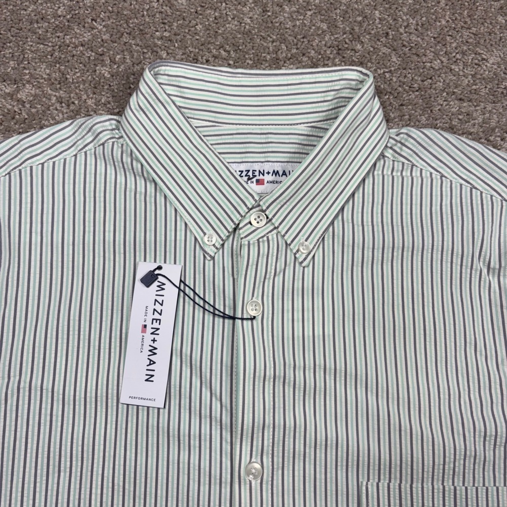 Mizzen+Main Eastland Performance Shirt Mens XL Tall Trim Fit Green Stripe NWT‎